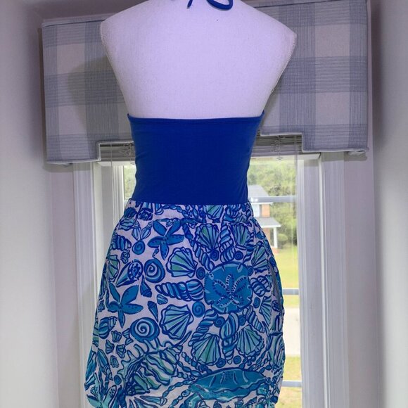 Lilly Pulitzer Blue Halter Shorely Quinn Dress XS Pockets Blue White Coverup - Picture 12 of 12